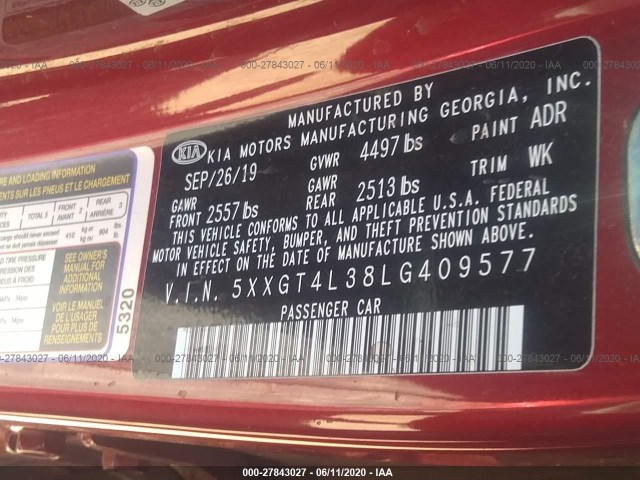 Photo 8 VIN: 5XXGT4L38LG409577 - KIA OPTIMA 