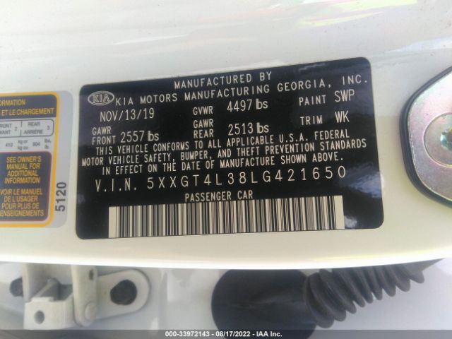 Photo 8 VIN: 5XXGT4L38LG421650 - KIA OPTIMA 