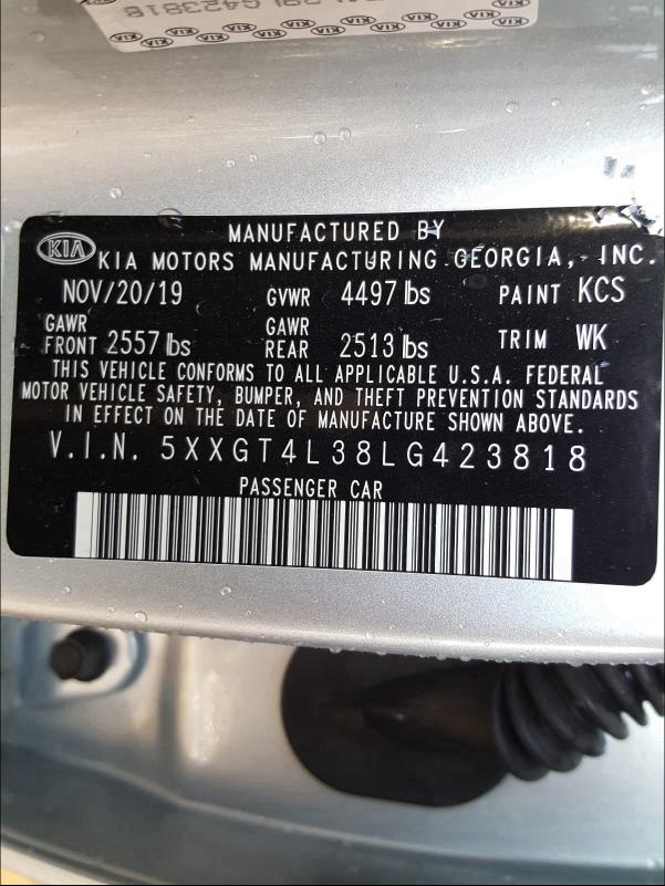 Photo 9 VIN: 5XXGT4L38LG423818 - KIA OPTIMA LX 