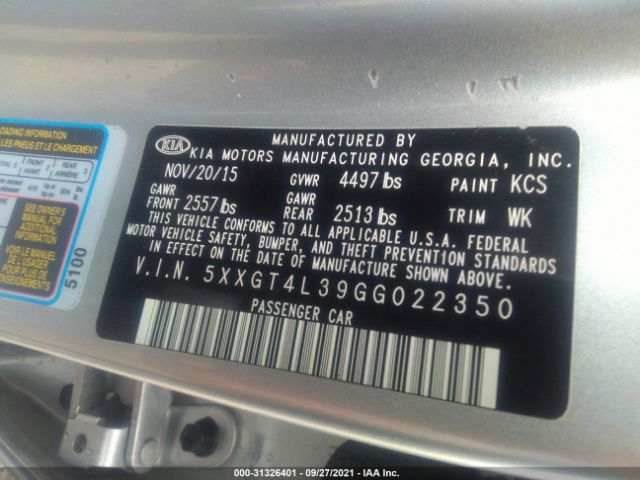 Photo 8 VIN: 5XXGT4L39GG022350 - KIA OPTIMA 