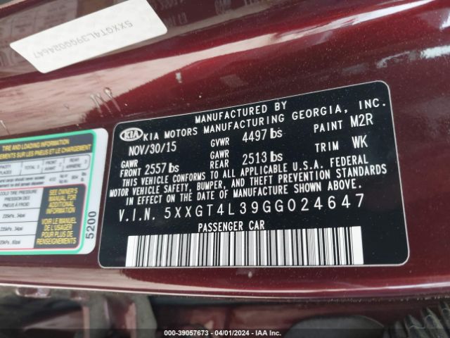 Photo 8 VIN: 5XXGT4L39GG024647 - KIA OPTIMA 