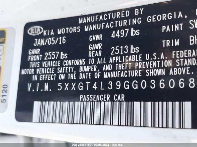 Photo 8 VIN: 5XXGT4L39GG036068 - KIA OPTIMA 