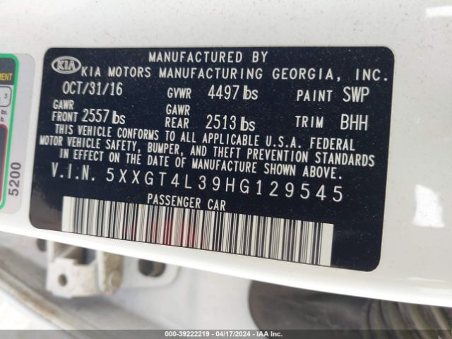 Photo 8 VIN: 5XXGT4L39HG129545 - KIA OPTIMA 