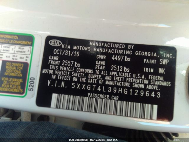 Photo 8 VIN: 5XXGT4L39HG129643 - KIA OPTIMA 