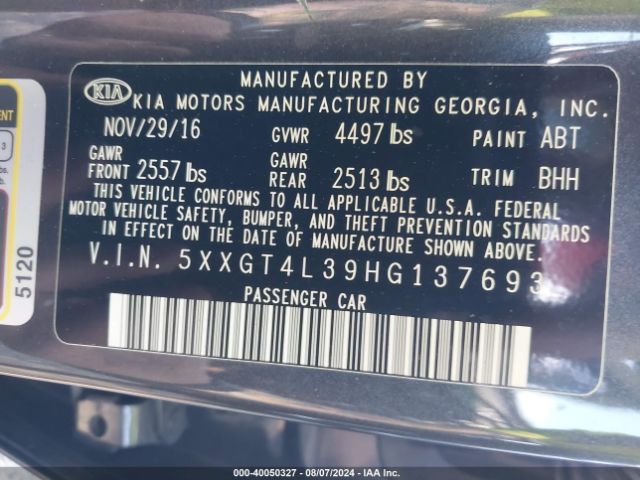 Photo 8 VIN: 5XXGT4L39HG137693 - KIA OPTIMA 