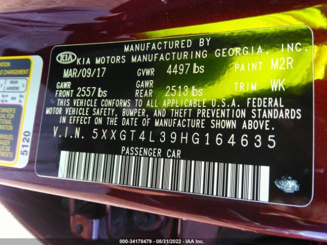 Photo 8 VIN: 5XXGT4L39HG164635 - KIA OPTIMA 