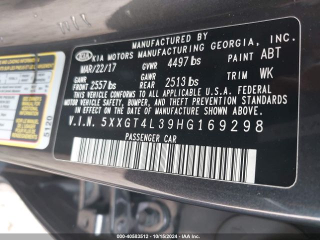 Photo 8 VIN: 5XXGT4L39HG169298 - KIA OPTIMA 