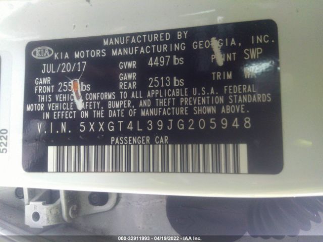 Photo 8 VIN: 5XXGT4L39JG205948 - KIA OPTIMA 