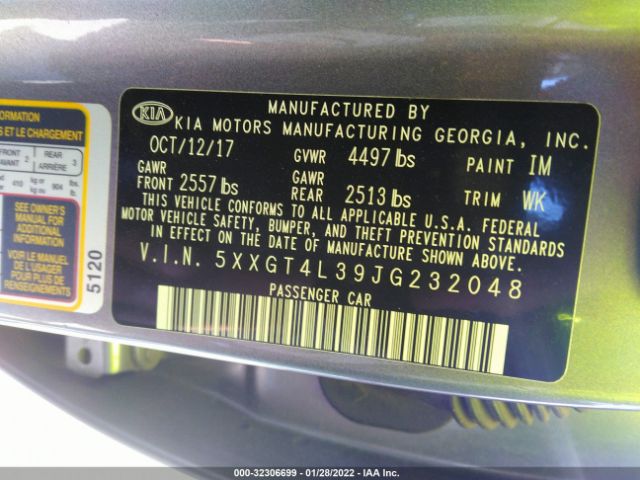 Photo 8 VIN: 5XXGT4L39JG232048 - KIA OPTIMA 