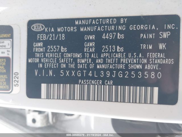 Photo 8 VIN: 5XXGT4L39JG253580 - KIA OPTIMA 