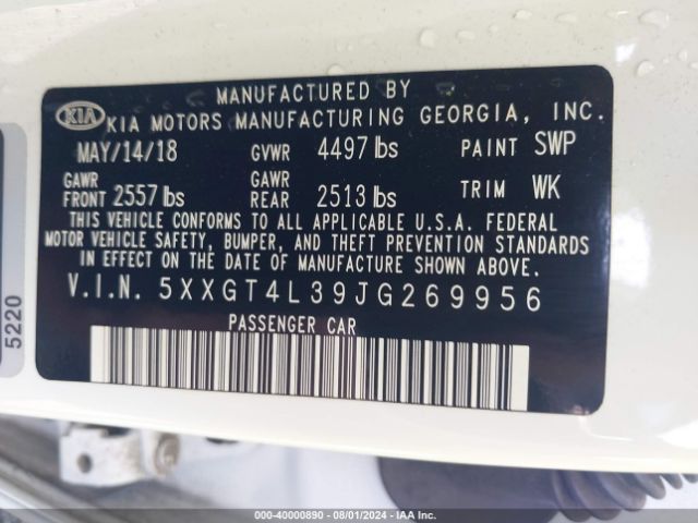 Photo 8 VIN: 5XXGT4L39JG269956 - KIA OPTIMA 