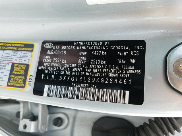 Photo 9 VIN: 5XXGT4L39KG288461 - KIA OPTIMA LX 