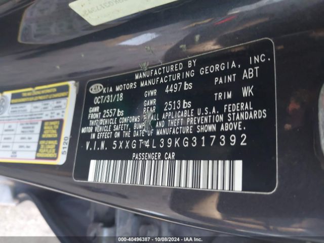 Photo 8 VIN: 5XXGT4L39KG317392 - KIA OPTIMA 