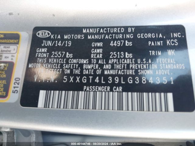 Photo 8 VIN: 5XXGT4L39LG384351 - KIA OPTIMA 