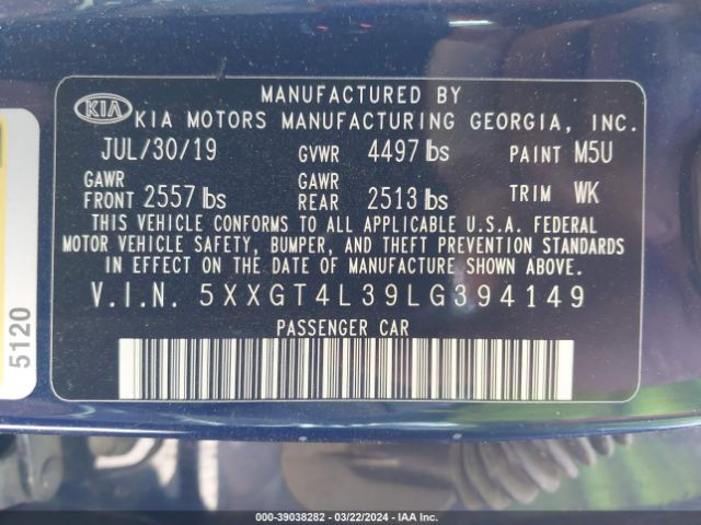 Photo 8 VIN: 5XXGT4L39LG394149 - KIA OPTIMA 