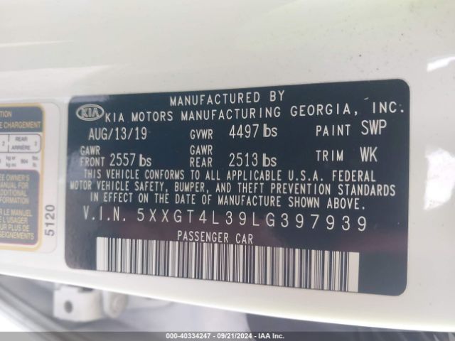 Photo 8 VIN: 5XXGT4L39LG397939 - KIA OPTIMA 