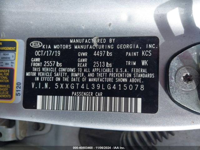 Photo 8 VIN: 5XXGT4L39LG415078 - KIA OPTIMA 