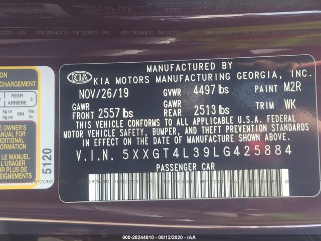 Photo 8 VIN: 5XXGT4L39LG425884 - KIA OPTIMA 