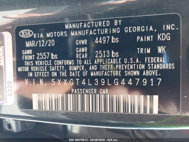 Photo 8 VIN: 5XXGT4L39LG447917 - KIA OPTIMA 