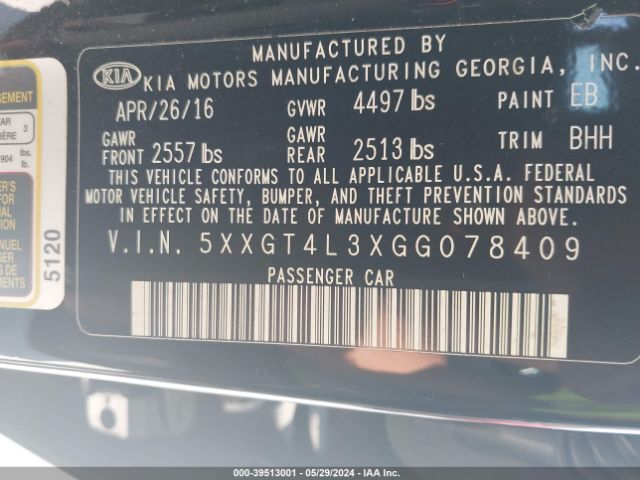 Photo 8 VIN: 5XXGT4L3XGG078409 - KIA OPTIMA 