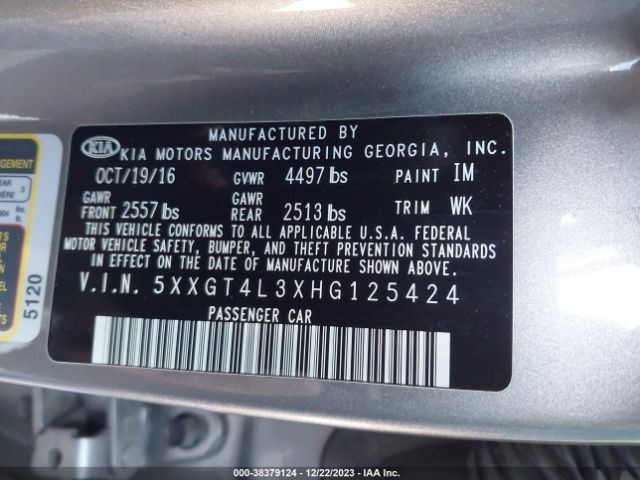 Photo 8 VIN: 5XXGT4L3XHG125424 - KIA OPTIMA 