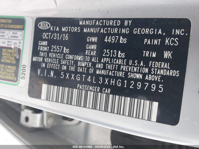 Photo 8 VIN: 5XXGT4L3XHG129795 - KIA OPTIMA 