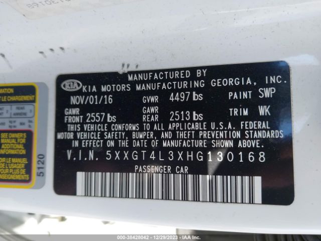 Photo 8 VIN: 5XXGT4L3XHG130168 - KIA OPTIMA 