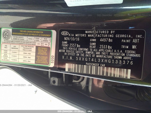 Photo 8 VIN: 5XXGT4L3XHG133376 - KIA OPTIMA 