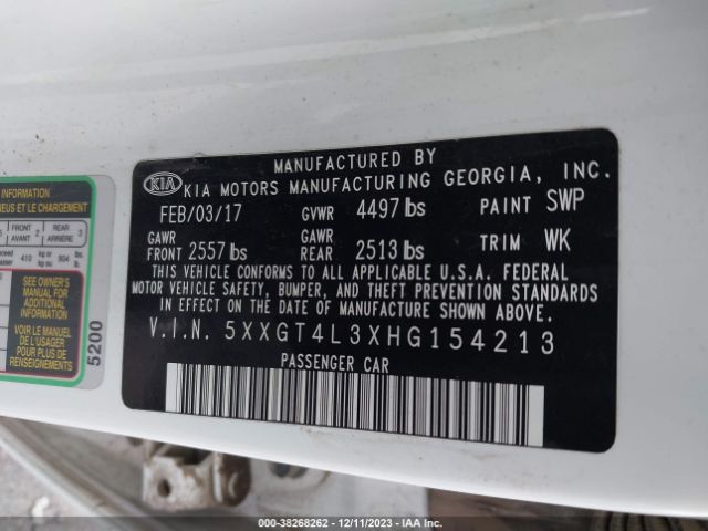 Photo 8 VIN: 5XXGT4L3XHG154213 - KIA OPTIMA 