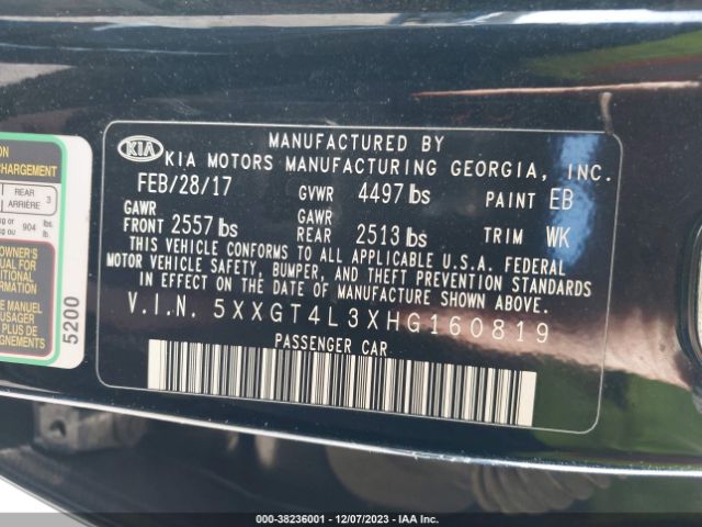 Photo 8 VIN: 5XXGT4L3XHG160819 - KIA OPTIMA 