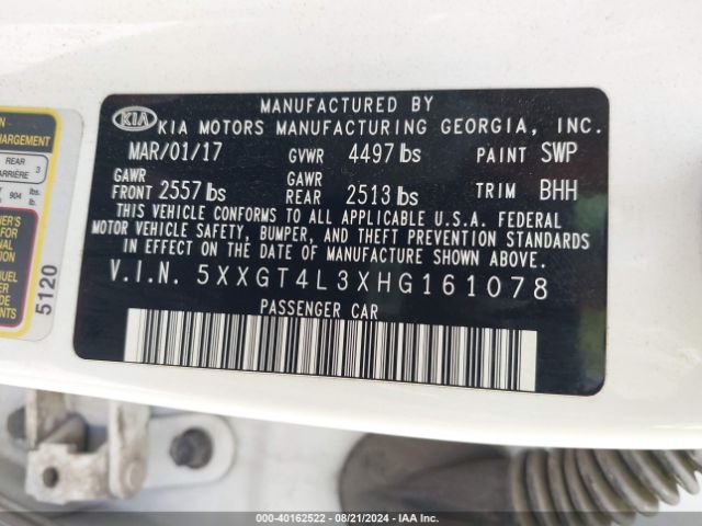 Photo 8 VIN: 5XXGT4L3XHG161078 - KIA OPTIMA 