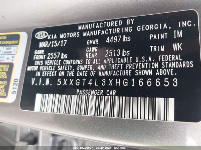 Photo 8 VIN: 5XXGT4L3XHG166653 - KIA OPTIMA 