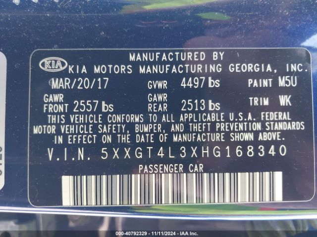 Photo 8 VIN: 5XXGT4L3XHG168340 - KIA OPTIMA 