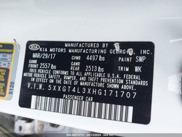 Photo 8 VIN: 5XXGT4L3XHG171707 - KIA OPTIMA 