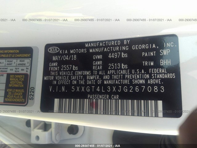 Photo 8 VIN: 5XXGT4L3XJG267083 - KIA OPTIMA 