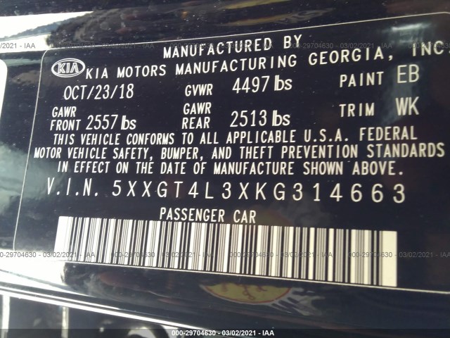 Photo 8 VIN: 5XXGT4L3XKG314663 - KIA OPTIMA 