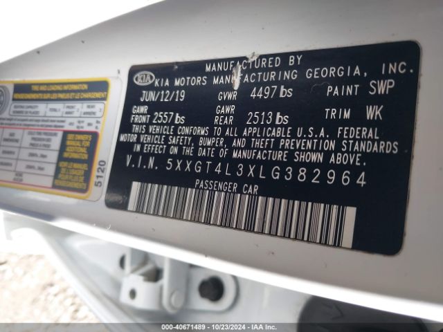 Photo 8 VIN: 5XXGT4L3XLG382964 - KIA OPTIMA 