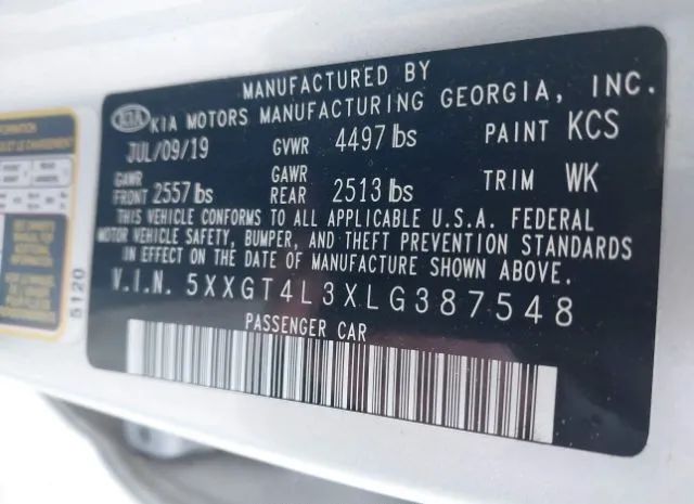 Photo 8 VIN: 5XXGT4L3XLG387548 - KIA OPTIMA 