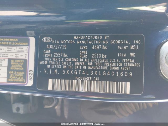 Photo 8 VIN: 5XXGT4L3XLG401609 - KIA OPTIMA 