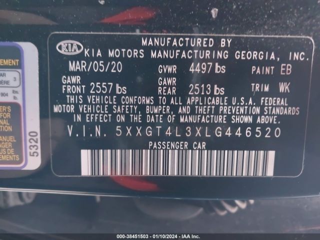 Photo 8 VIN: 5XXGT4L3XLG446520 - KIA OPTIMA 