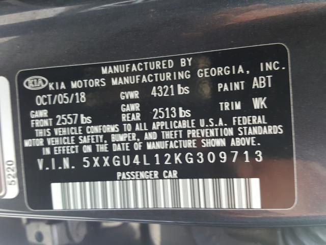 Photo 9 VIN: 5XXGU4L12KG309713 - KIA OPTIMA EX 