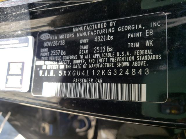 Photo 9 VIN: 5XXGU4L12KG324843 - KIA OPTIMA EX 