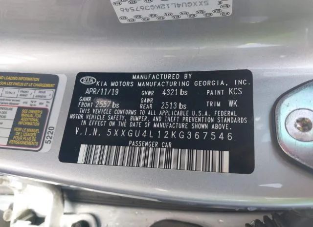 Photo 8 VIN: 5XXGU4L12KG367546 - KIA OPTIMA 