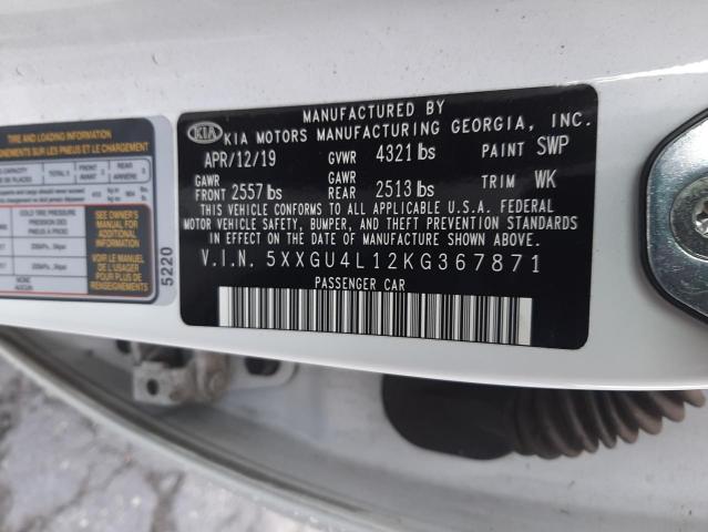 Photo 9 VIN: 5XXGU4L12KG367871 - KIA OPTIMA EX 