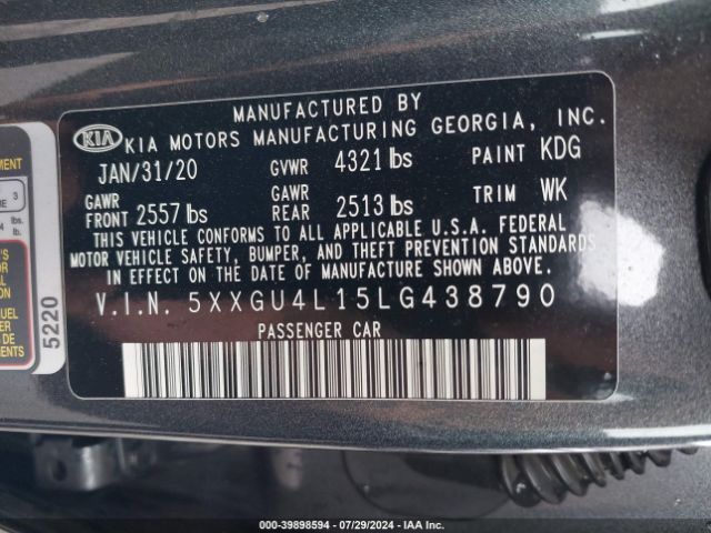 Photo 8 VIN: 5XXGU4L15LG438790 - KIA OPTIMA 