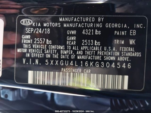 Photo 8 VIN: 5XXGU4L16KG304546 - KIA OPTIMA 