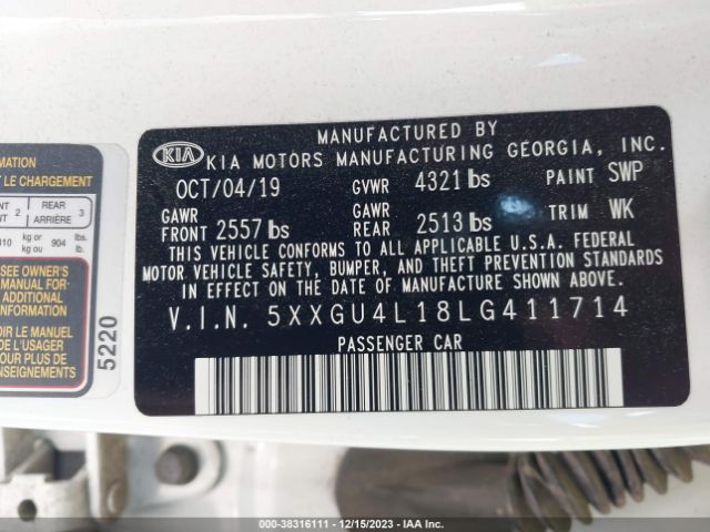 Photo 8 VIN: 5XXGU4L18LG411714 - KIA OPTIMA 