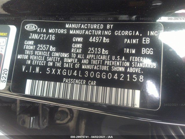 Photo 8 VIN: 5XXGU4L30GG042158 - KIA OPTIMA 