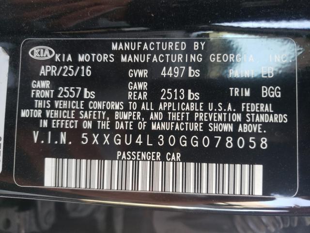 Photo 9 VIN: 5XXGU4L30GG078058 - KIA OPTIMA EX 