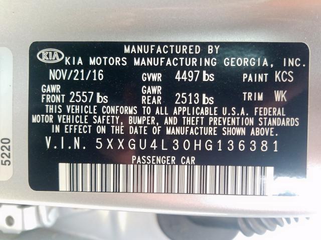 Photo 9 VIN: 5XXGU4L30HG136381 - KIA OPTIMA EX 